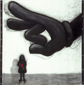 Enrique Chagoya, 𝘞𝘩𝘦𝘯 𝘗𝘢𝘳𝘢𝘥𝘪𝘴𝘦 𝘈𝘳𝘳𝘪𝘷𝘦𝘥, 1988, 80 × 80 inches.