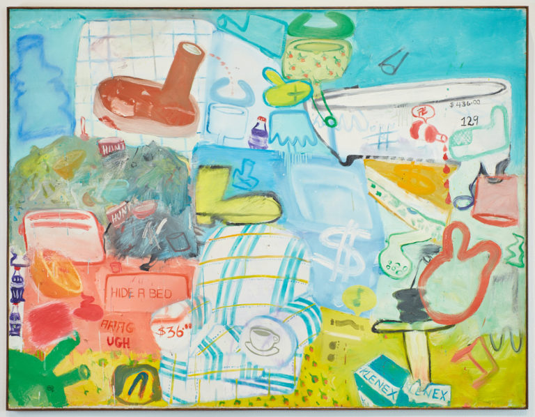 Peter Saul, 𝘔𝘢𝘴𝘵𝘦𝘳 𝘙𝘰𝘰𝘮 (𝘏𝘪𝘥𝘦 𝘢 𝘉𝘦𝘥), 1961, 60 x 77 inches.
