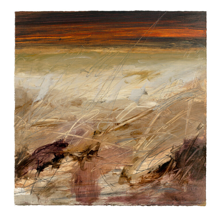 An abstract painting by Larry Thomas resembling a landscape