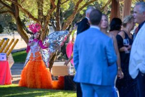 A person in a winged costume