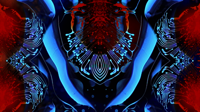 Abstract pattern in red, blue, and black